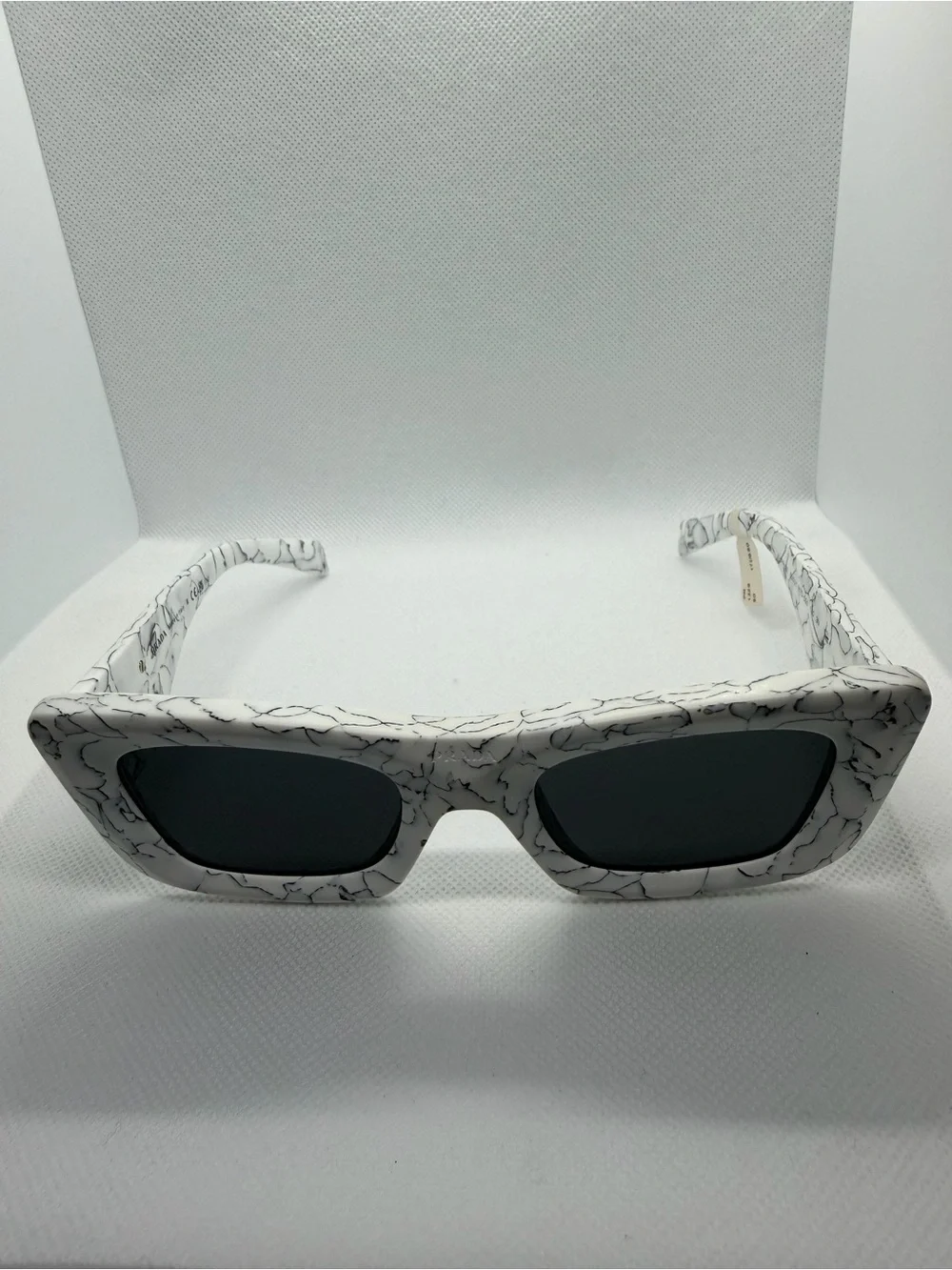 Prada White Marble Rectangular Sunglasses with Dark Lenses